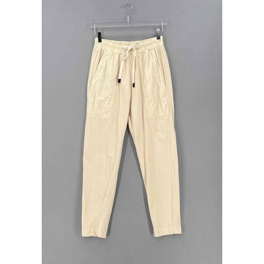 BASSIKE Double Jersey Pants Women XS Cream Cotton Drawstring Contrast Tapered